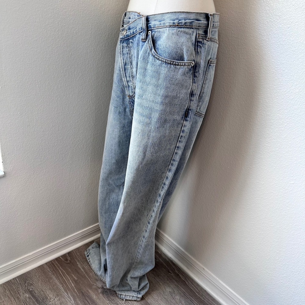 Asymmetric Criss Cross Edgy Streetwear Skater Baggy Jeans Womens 14 Blue - Picture 4 of 7